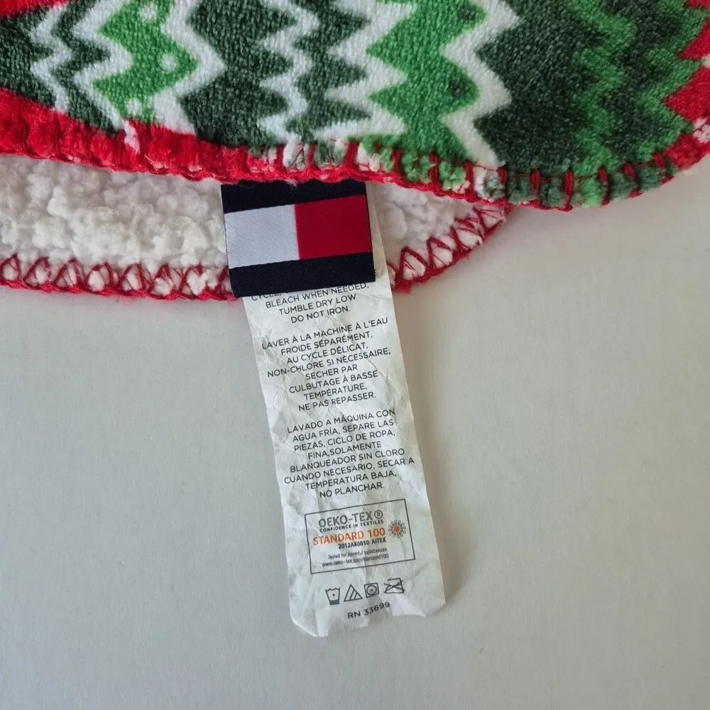 Tommy Hilfiger Red Green White Christmas Tree Plush Sherpa Throw Blanket 50x60